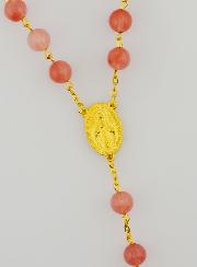 Rosario Fashion in Vere Perle di Quarzo Rosa e Catena d'Oro